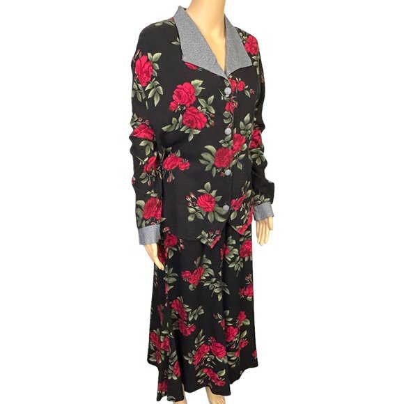 Vintage Jessica Scott Woman Womens 22W Black Red Floral Blouse & Skirt Set - Picture 4 of 11